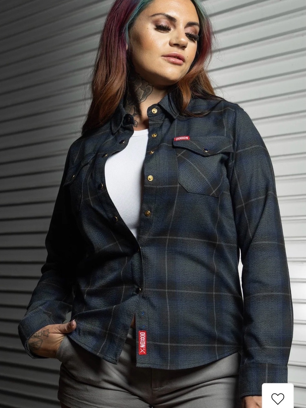 DIXXON Dark Navy Plaid Button-Front Women's Shirt Jacket